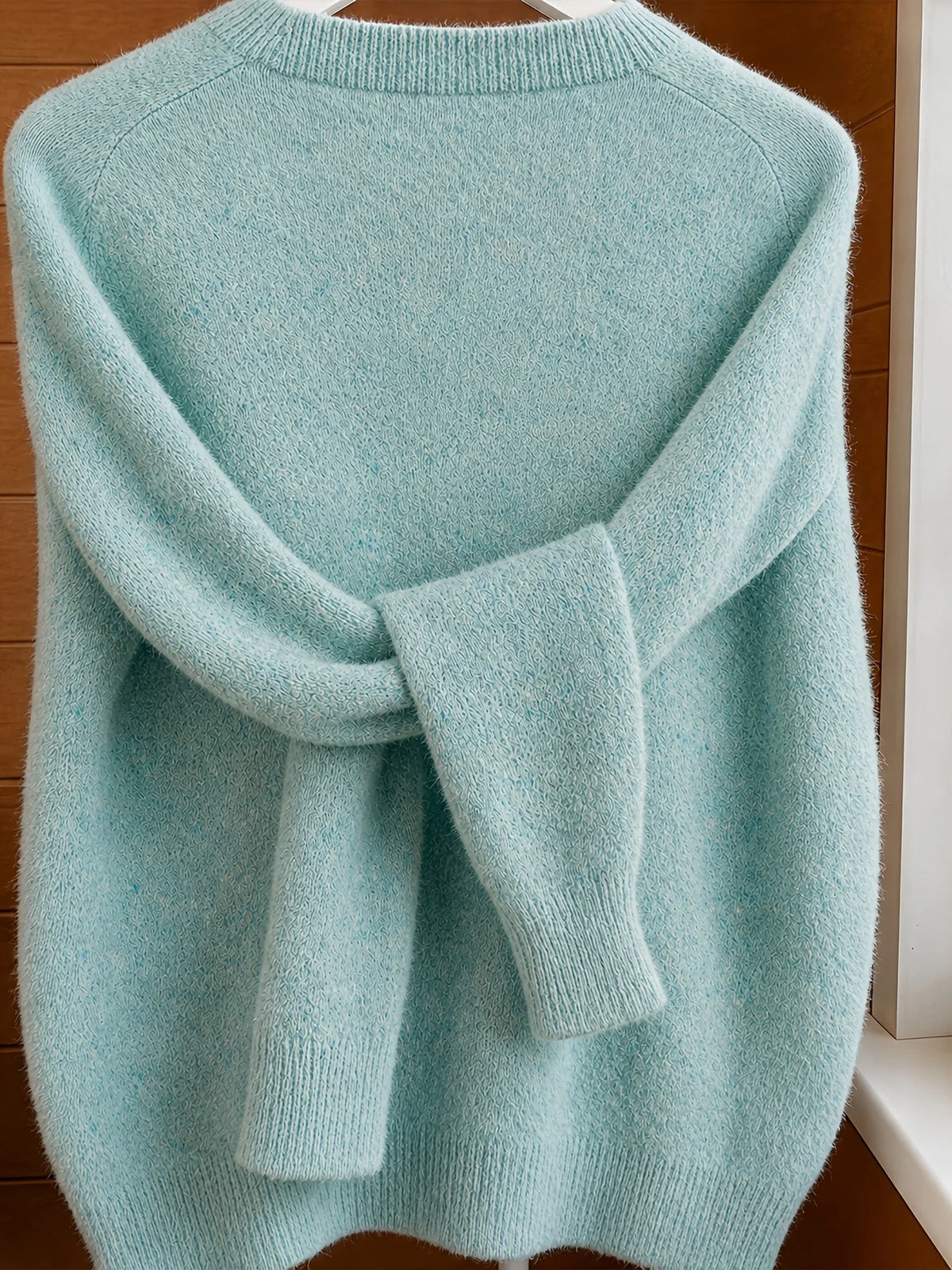 Classic Soft Knit Crew Neck Button Cardigan in Mint – view 3