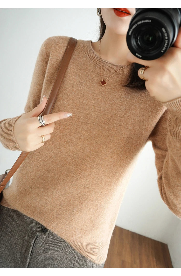 Essential Soft Knit Crew Neck Sweater in Camel – view 2