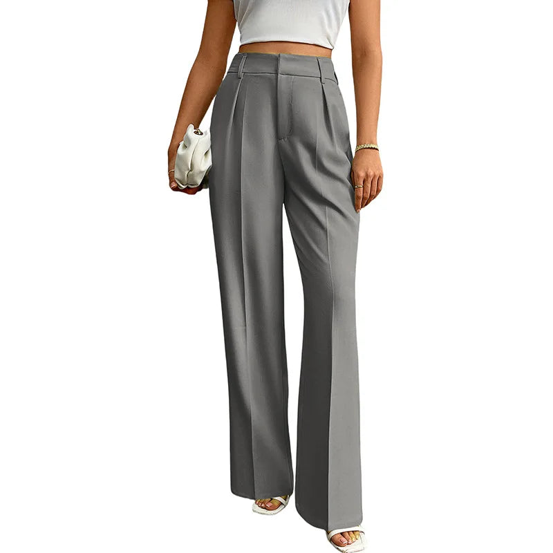 Pleat-Front Palazzo Trousers in Grey