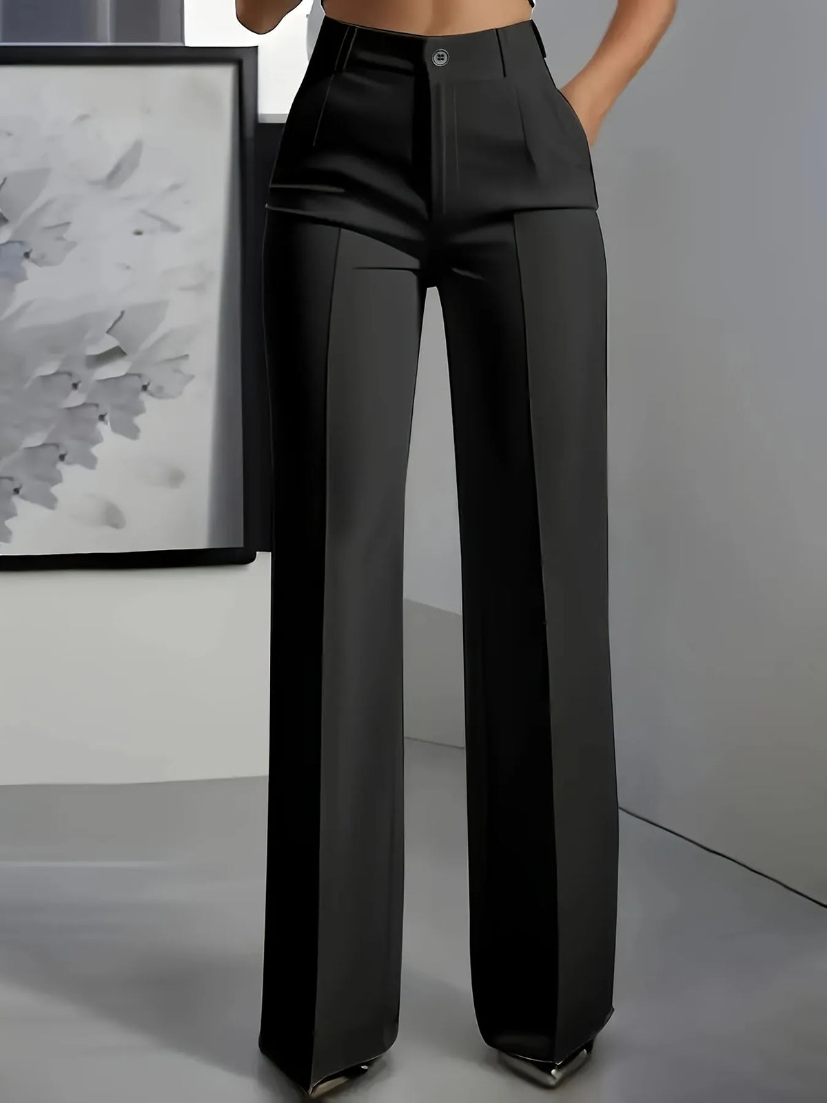 Essential High Waist Tailored Straight Leg Trousers in Black – view 3