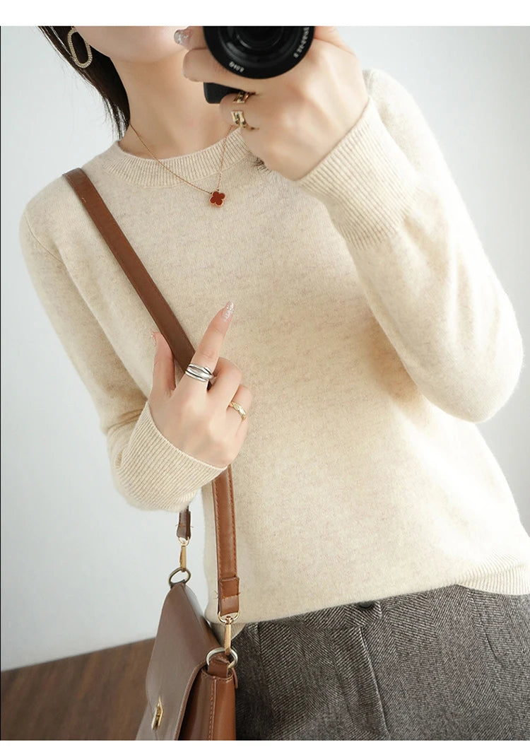 Essential Soft Knit Crew Neck Sweater in Cream – view 3