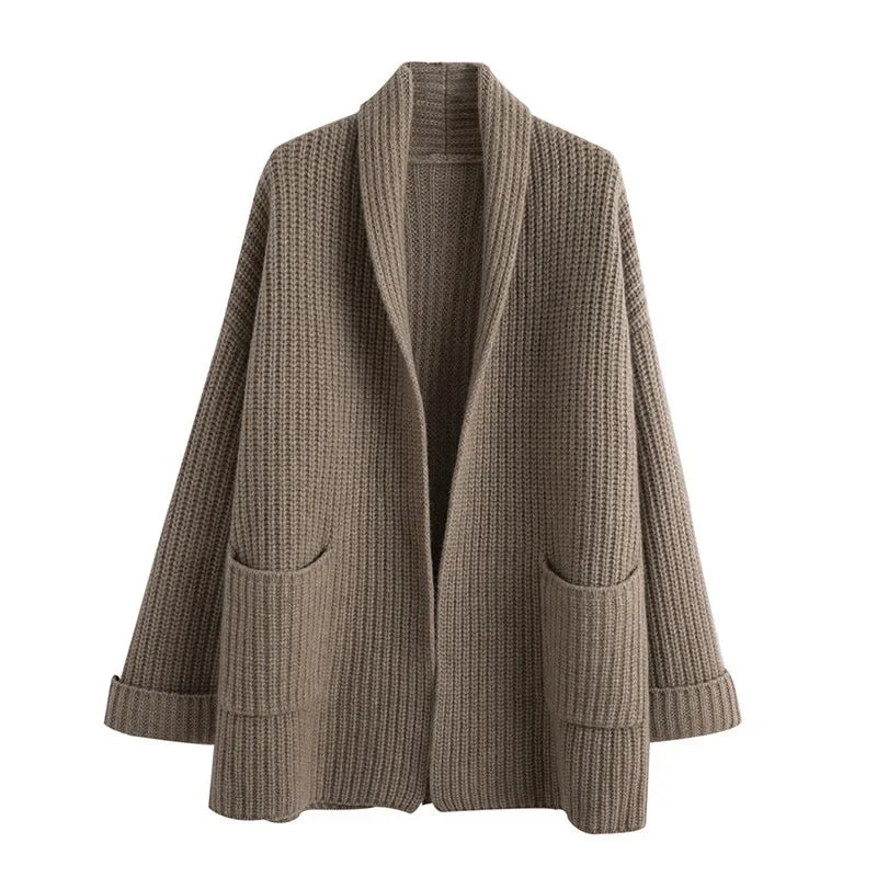 Classic Oversized Ribbed Knit Long Cardigan – front view