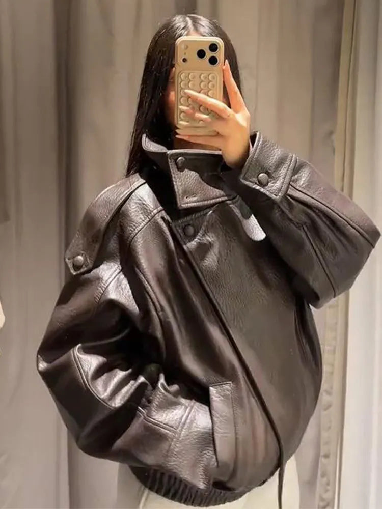 Signature Oversized Faux Leather Moto Jacket – view 3