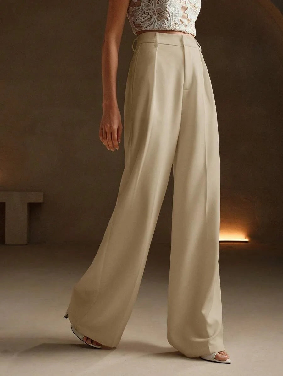 Pleat-Front Palazzo Trousers in Ivory – view 4