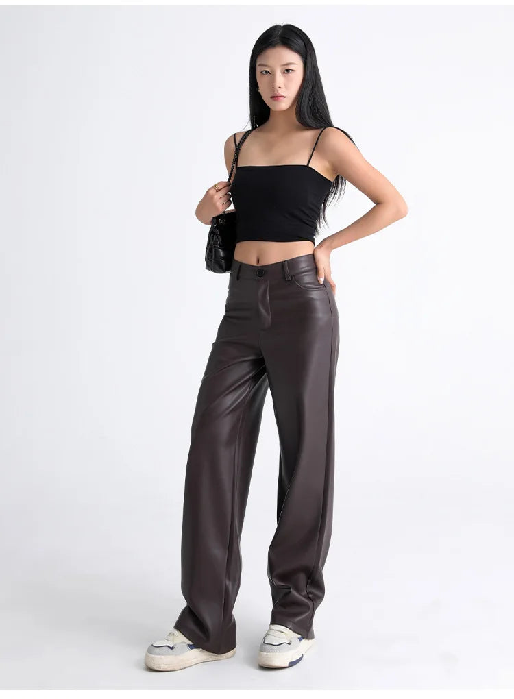 Fleece-Lined Faux Leather Straight Leg Trousers – view 5