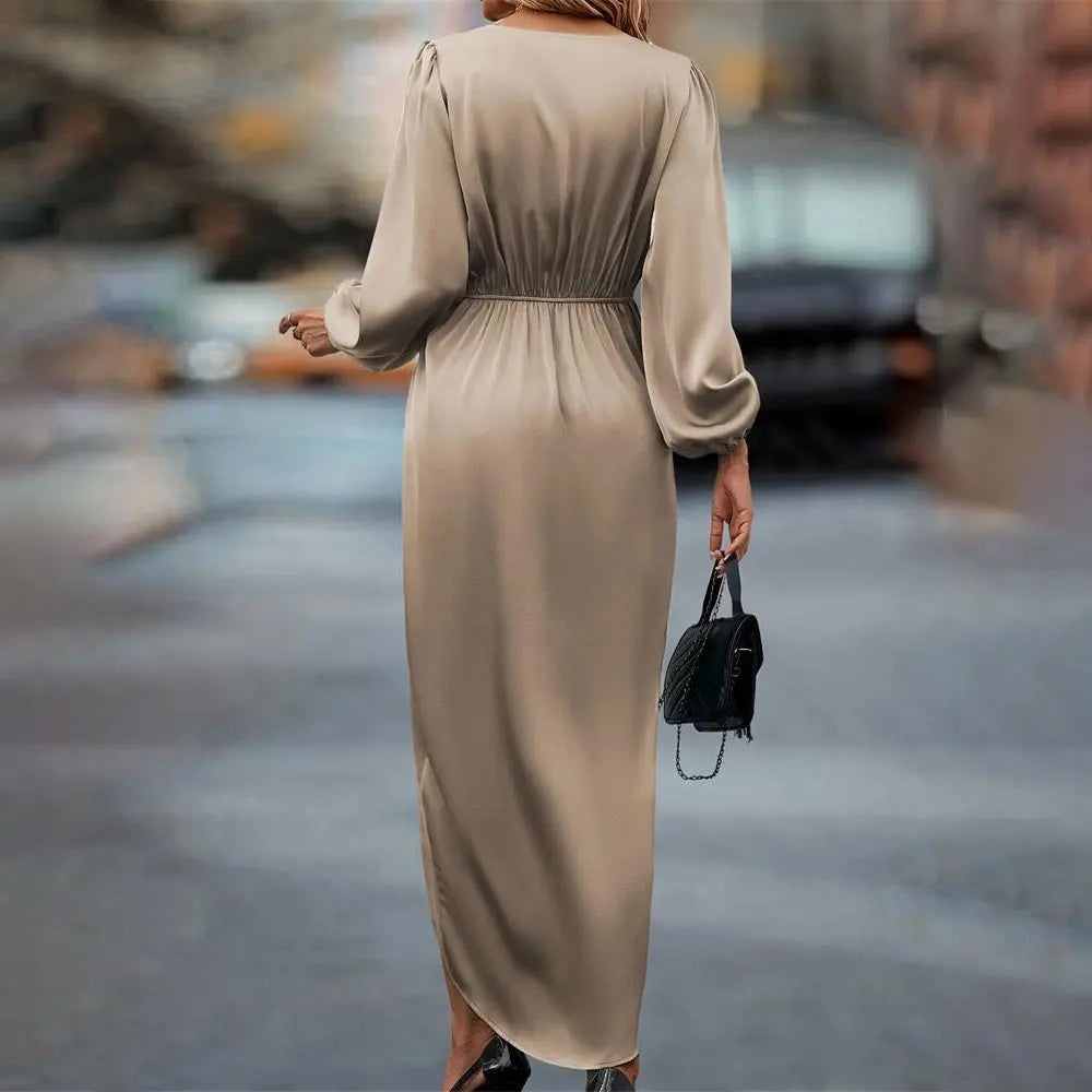 Signature Satin Draped Wrap Maxi Dress – view 3