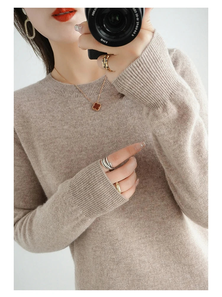 Essential Soft Knit Crew Neck Sweater in Taupe – view 3