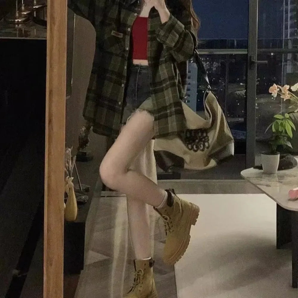 Classic Green Plaid Oversized Flannel Shirt – view 2